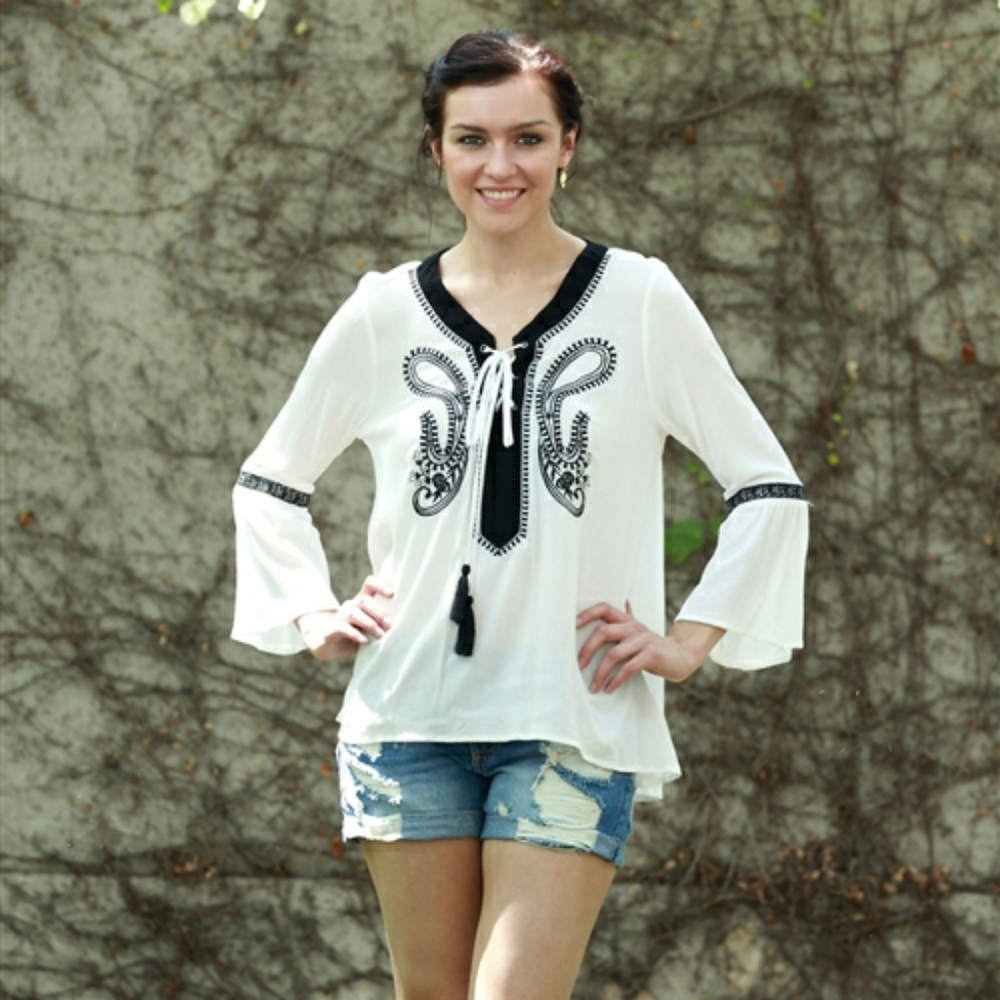 IVORY BOHO VINTAGE TOP BLOUSE